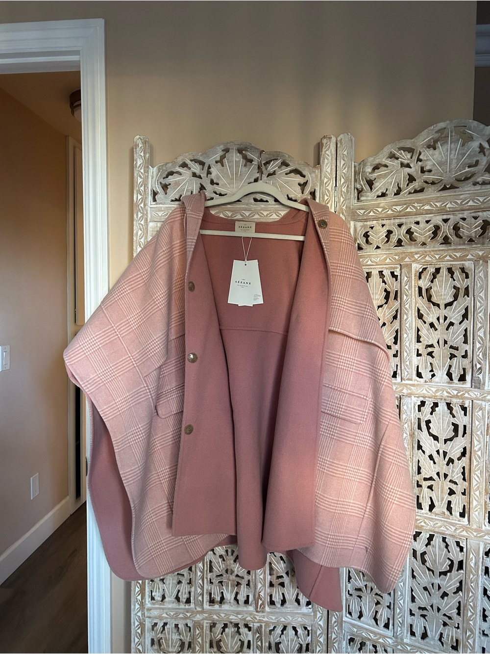 Sezane Donovan Cape | Pink Check